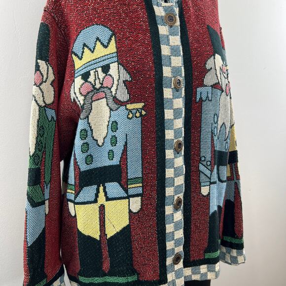 VTG Sugar Street Weavers Nutcrackers Christmas Tapestry Cardigan Sweater USA M - Picture 2 of 12